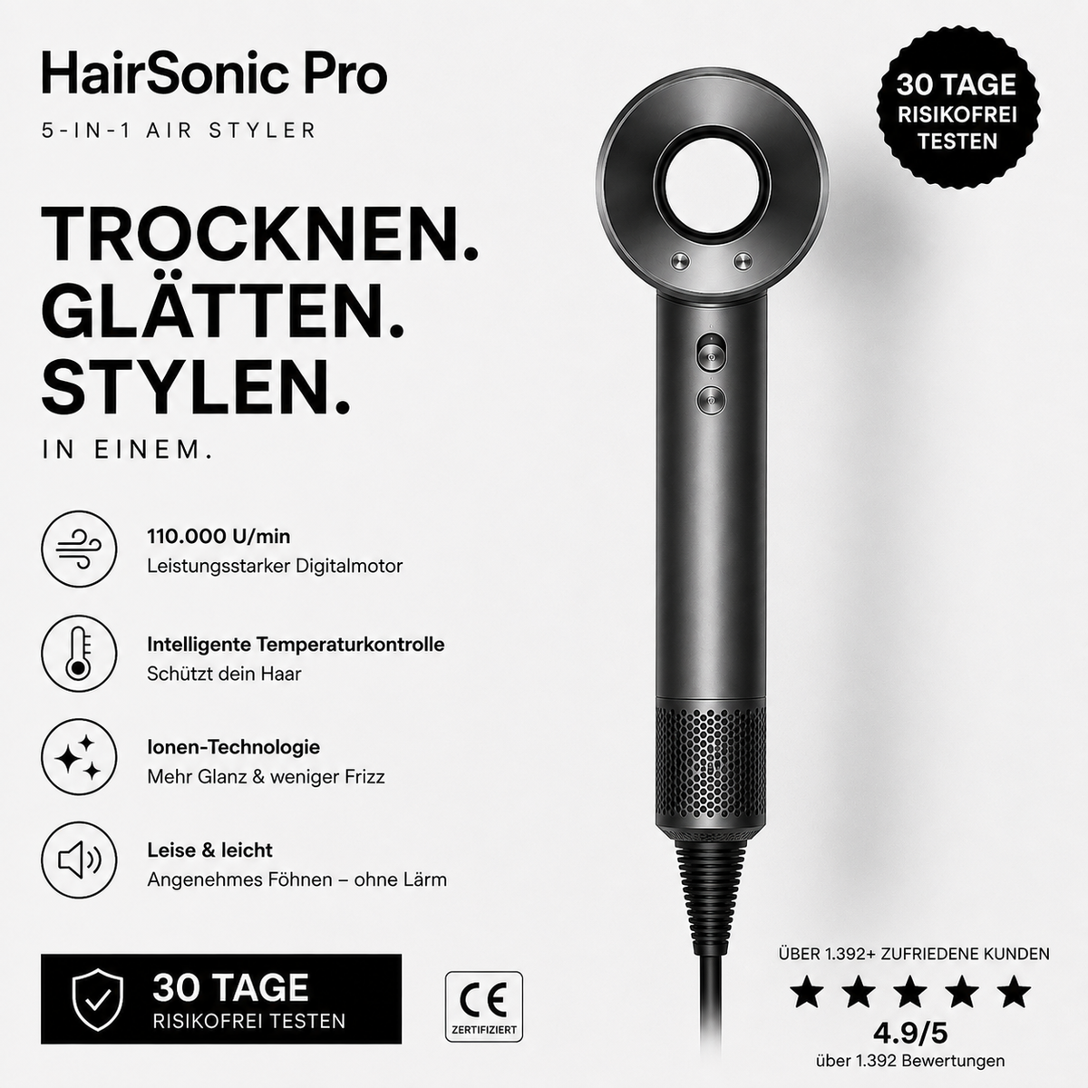 HairSonic Pro | 5-in-1 Air Styler – Trocknen, Glätten & Stylen in einem